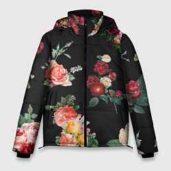 Куртка зимняя мужская Букеты цветов на черном фоне, цвет: 3D-черный