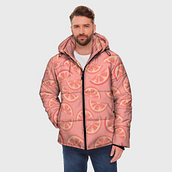 Куртка зимняя мужская Цитрусовые дольки - розовый паттерн, цвет: 3D-черный — фото 2