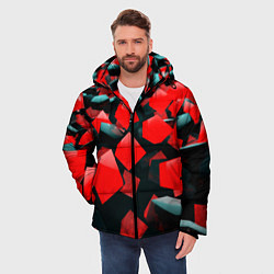 Куртка зимняя мужская Черно красные кубы, цвет: 3D-черный — фото 2
