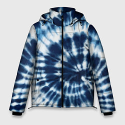 Куртка зимняя мужская Эффект тай дай - размытый синий узор, цвет: 3D-светло-серый