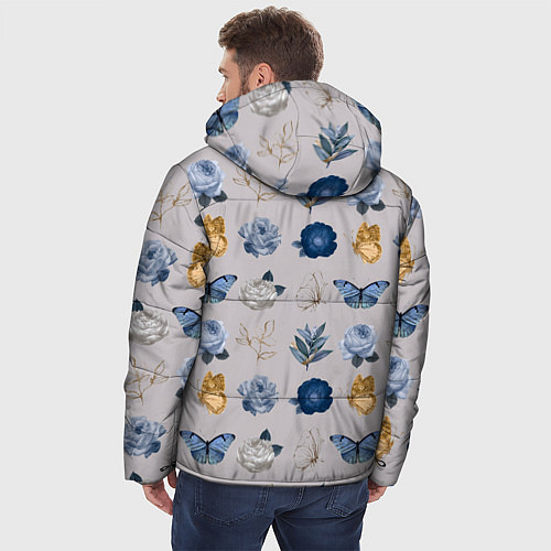 Мужская зимняя куртка Цветы и бабочки / 3D-Светло-серый – фото 4