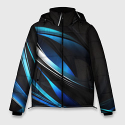Куртка зимняя мужская Абстрактные синие и белые линии на черном фоне, цвет: 3D-черный