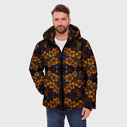 Куртка зимняя мужская Желто-оранжевые нежные цветы, цвет: 3D-черный — фото 2