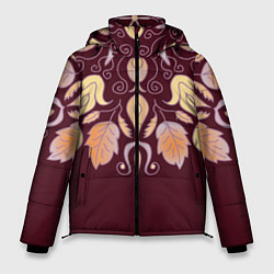 Куртка зимняя мужская Узор из осенних листьев и шиповника, цвет: 3D-красный