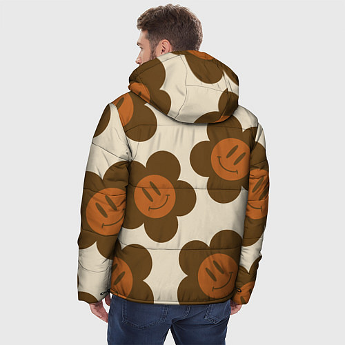 Мужская зимняя куртка Цветочки-смайлики ретро / 3D-Светло-серый – фото 4