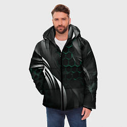 Куртка зимняя мужская Объемные бирюзовые плиты и черные линии, цвет: 3D-светло-серый — фото 2