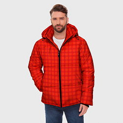Куртка зимняя мужская Оранжево-красный клетчатый узор, цвет: 3D-красный — фото 2