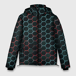 Куртка зимняя мужская Соты, красный и голубой неон, цвет: 3D-черный