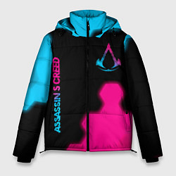 Куртка зимняя мужская Assassins Creed - neon gradient: надпись, символ, цвет: 3D-черный