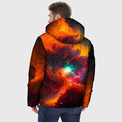 Мужская зимняя куртка Небула в космосе в оранжевых тонах - нейронная сет / 3D-Красный – фото 4
