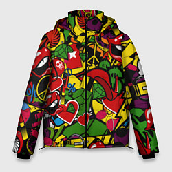 Куртка зимняя мужская Хиппи, знаки, позитифф, цвет: 3D-светло-серый