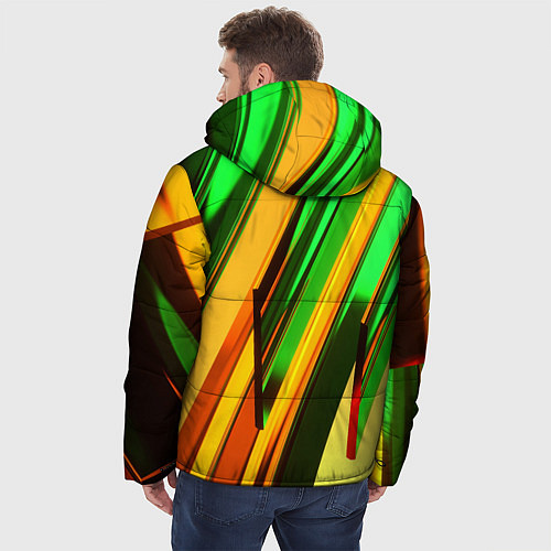 Мужская зимняя куртка Зелёные и оранжевые пластины / 3D-Красный – фото 4