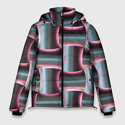 Куртка зимняя мужская Множество полурозовых изогнутых четырёхугольников, цвет: 3D-светло-серый