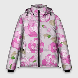 Куртка зимняя мужская Чудесные пионы, цвет: 3D-светло-серый