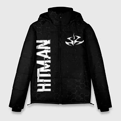 Куртка зимняя мужская Hitman glitch на темном фоне: надпись, символ, цвет: 3D-черный