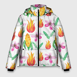 Куртка зимняя мужская Кукуруза и цветочки, цвет: 3D-черный