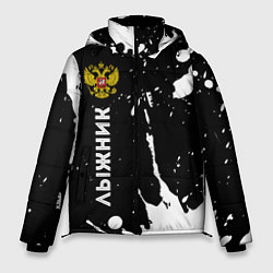 Куртка зимняя мужская Лыжник из России и герб РФ: по-вертикали, цвет: 3D-черный