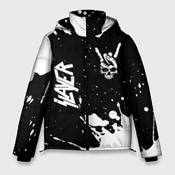 Куртка зимняя мужская Slayer и рок символ на темном фоне, цвет: 3D-черный