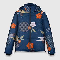 Куртка зимняя мужская Орнамент японского кимоно, цвет: 3D-черный