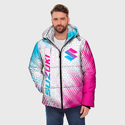 Куртка зимняя мужская Suzuki neon gradient style: надпись, символ, цвет: 3D-черный — фото 2