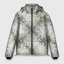 Куртка зимняя мужская Мягкие белые абстрактные цветы, цвет: 3D-черный