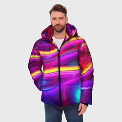 Куртка зимняя мужская Неоновые светящиеся волны, цвет: 3D-черный — фото 2