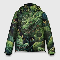 Куртка зимняя мужская Зеленые драконы: арт нейросети, цвет: 3D-черный