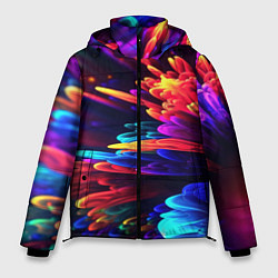 Куртка зимняя мужская Неоновая абстракция в виде цветов, цвет: 3D-черный