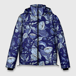 Куртка зимняя мужская Цветочный принт рисунок, цвет: 3D-черный