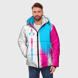 Куртка зимняя мужская Assassins Creed neon gradient style: по-вертикали, цвет: 3D-черный — фото 2