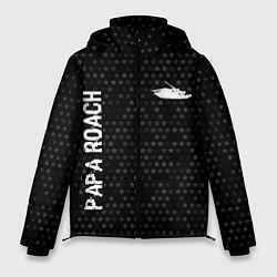 Куртка зимняя мужская Papa Roach glitch на темном фоне: надпись, символ, цвет: 3D-черный