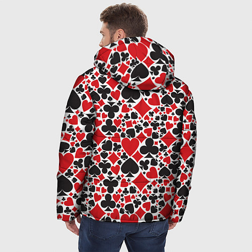 Мужская зимняя куртка Карточные масти - символика / 3D-Красный – фото 4
