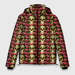 Мужская зимняя куртка Черепа с розовыми цветами