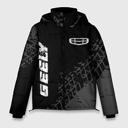 Куртка зимняя мужская Geely speed на темном фоне со следами шин: надпись, цвет: 3D-черный