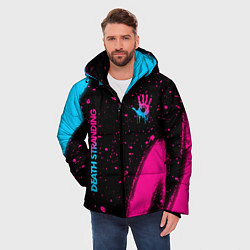 Куртка зимняя мужская Death Stranding - neon gradient: надпись, символ, цвет: 3D-черный — фото 2