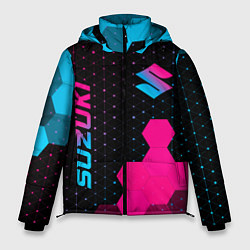 Куртка зимняя мужская Suzuki - neon gradient: надпись, символ, цвет: 3D-черный