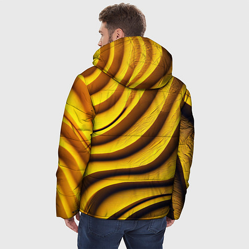 Мужская зимняя куртка Желтые абстрактные полосы / 3D-Красный – фото 4