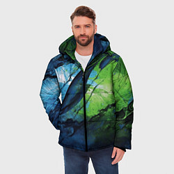 Куртка зимняя мужская Green blue abstract, цвет: 3D-светло-серый — фото 2
