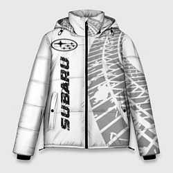 Мужская зимняя куртка Subaru speed на светлом фоне со следами шин: по-ве