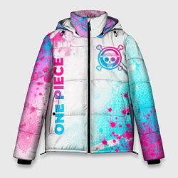 Куртка зимняя мужская One Piece neon gradient style: надпись, символ, цвет: 3D-черный