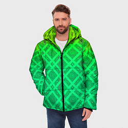 Куртка зимняя мужская Желто-зеленый градиентный фон с геометрическим узо, цвет: 3D-черный — фото 2