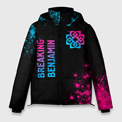 Куртка зимняя мужская Breaking Benjamin - neon gradient: надпись, символ, цвет: 3D-черный