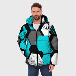 Куртка зимняя мужская Шестиугольники абстрактный фон, цвет: 3D-светло-серый — фото 2