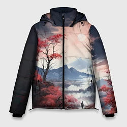 Куртка зимняя мужская Луна над горами, цвет: 3D-черный