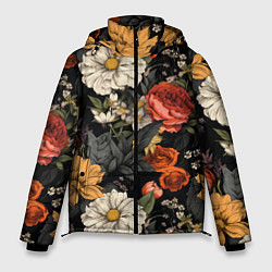 Куртка зимняя мужская Цветочный паттерн на черном, цвет: 3D-черный