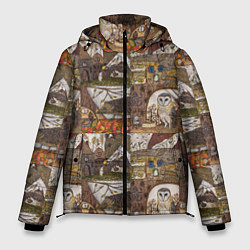Куртка зимняя мужская Рисунки коллаж, цвет: 3D-светло-серый