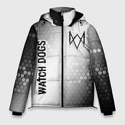 Куртка зимняя мужская Watch Dogs glitch на светлом фоне: надпись, символ, цвет: 3D-черный