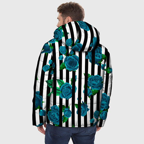 Мужская зимняя куртка Полосы и бирюзовые розы / 3D-Светло-серый – фото 4