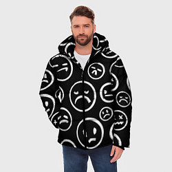 Куртка зимняя мужская Грустные черно-белые смайлики, цвет: 3D-черный — фото 2