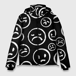 Куртка зимняя мужская Грустные черно-белые смайлики, цвет: 3D-светло-серый